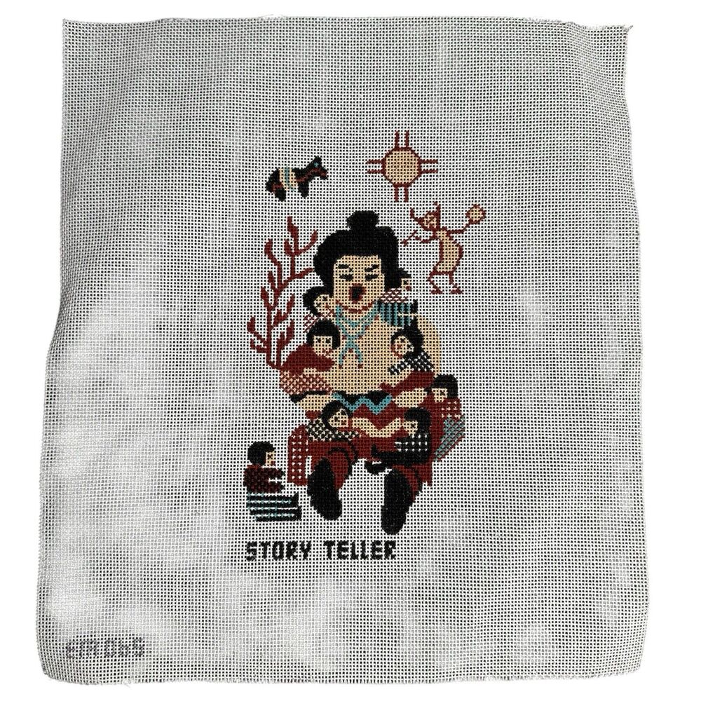 VTG Southwestern Story Teller Needlepoint Native American Sun ETR 065 Painted